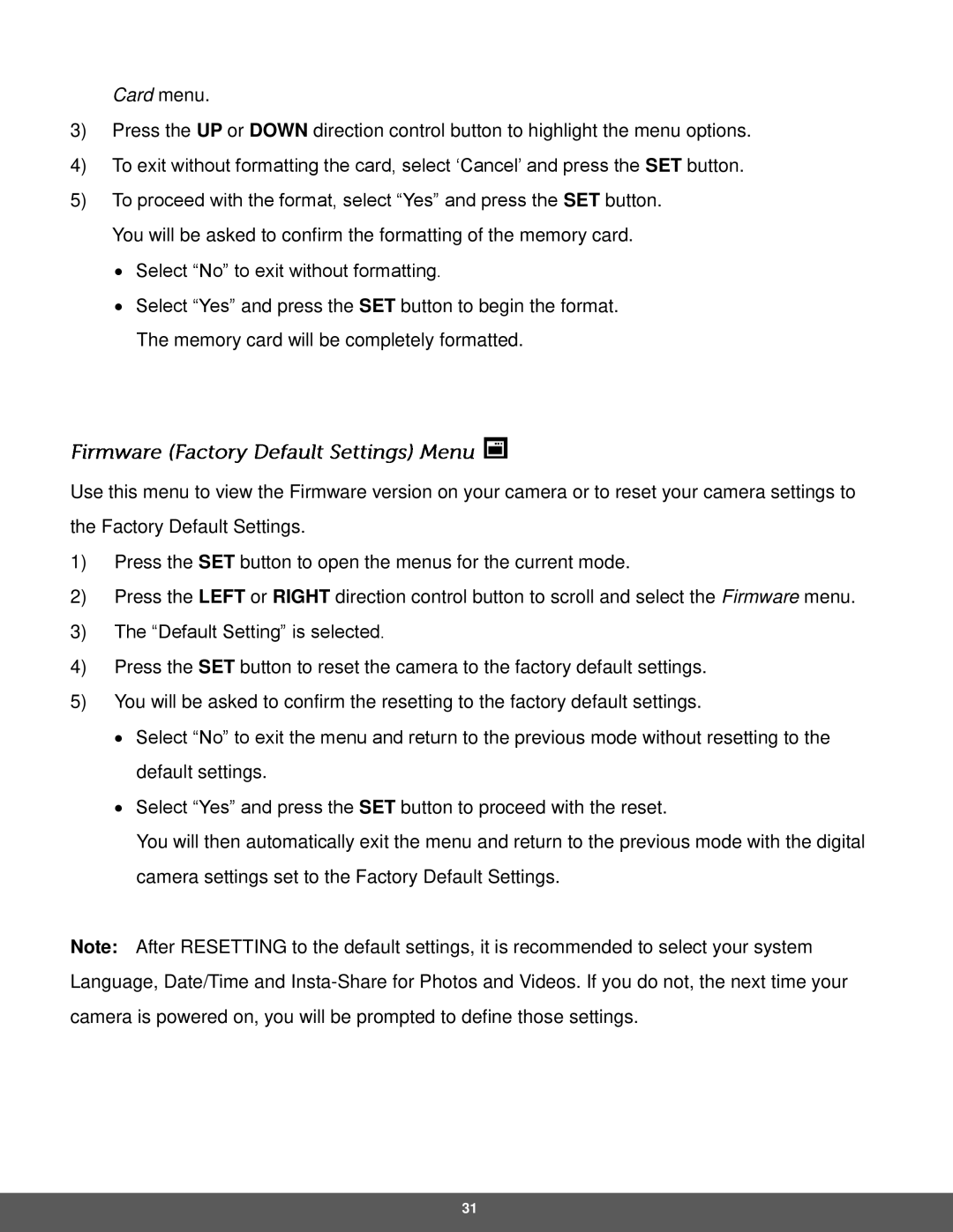 Polaroid IS326-RED user manual Card menu 