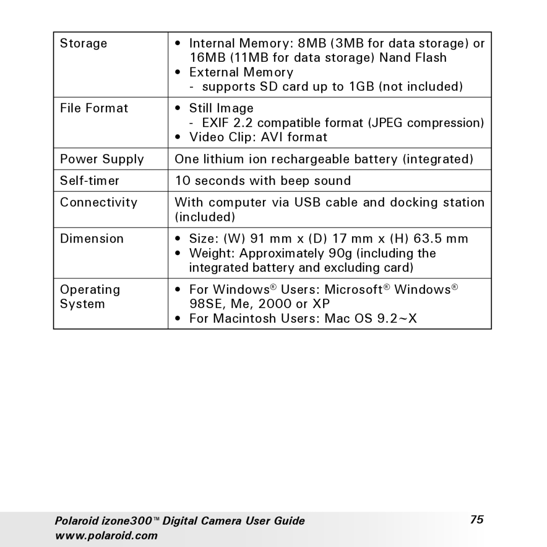 Polaroid manual Polaroid izone300 Digital Camera User Guide 