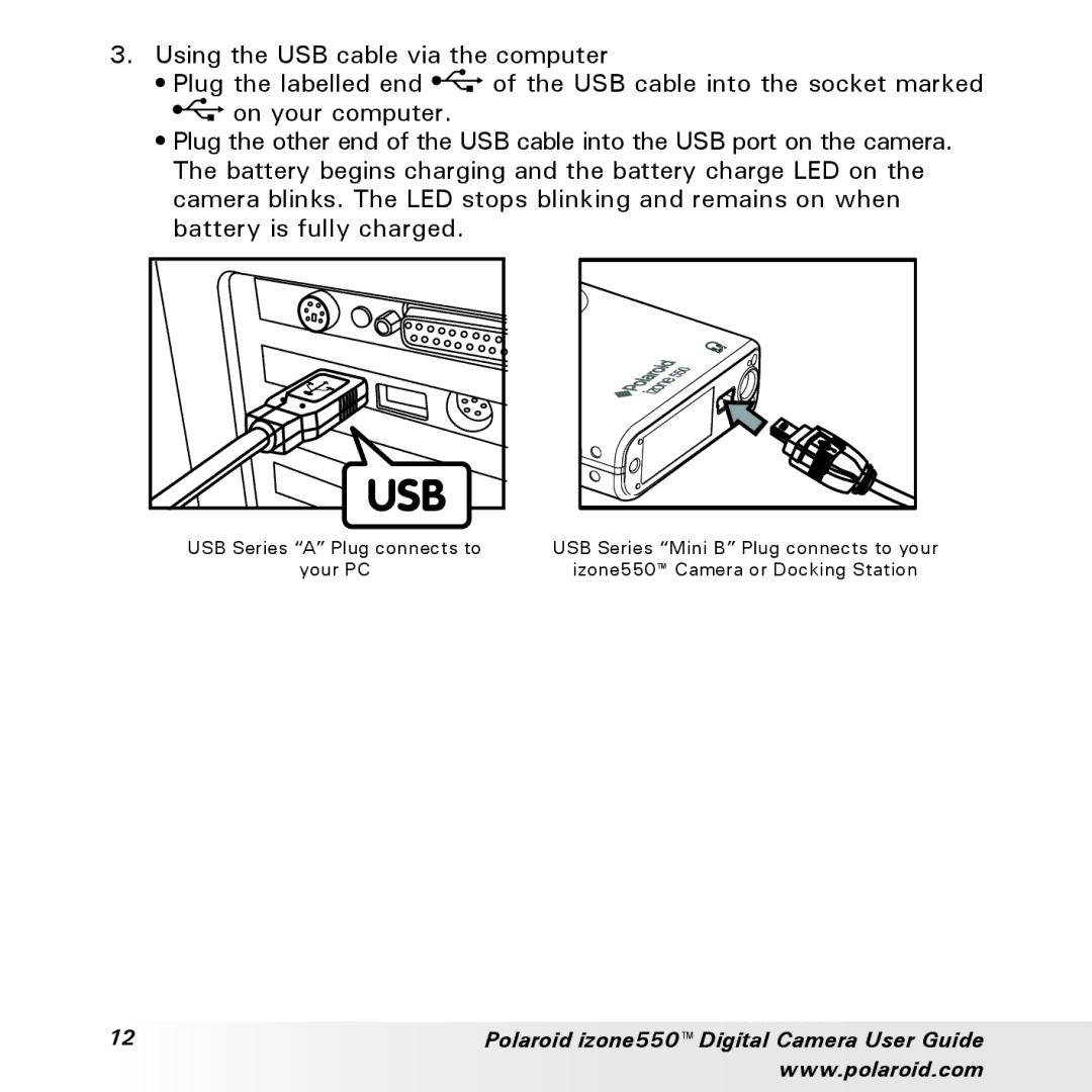 Polaroid manual Polaroid izone550 Digital Camera User Guide 