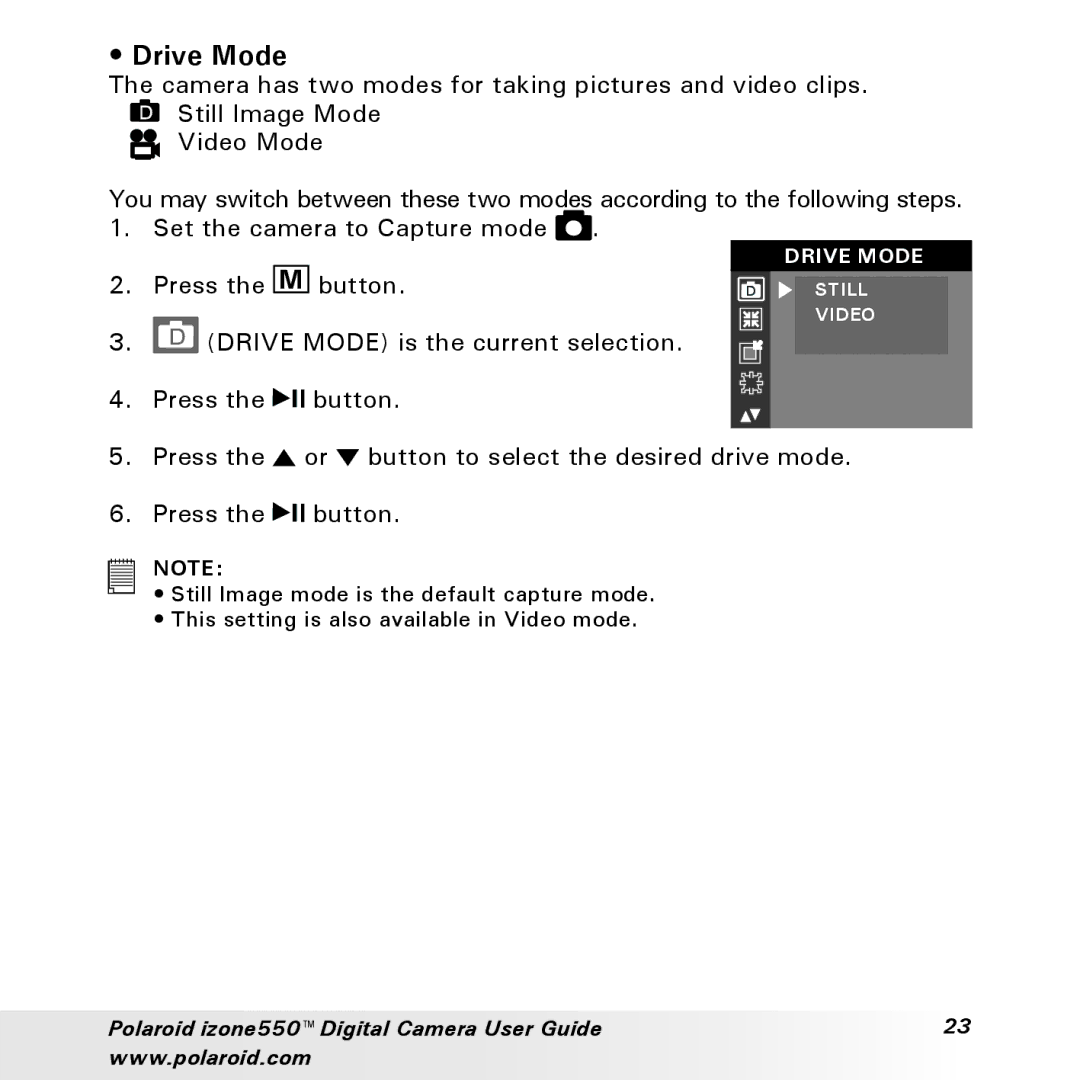 Polaroid izone550 manual Drive Mode 