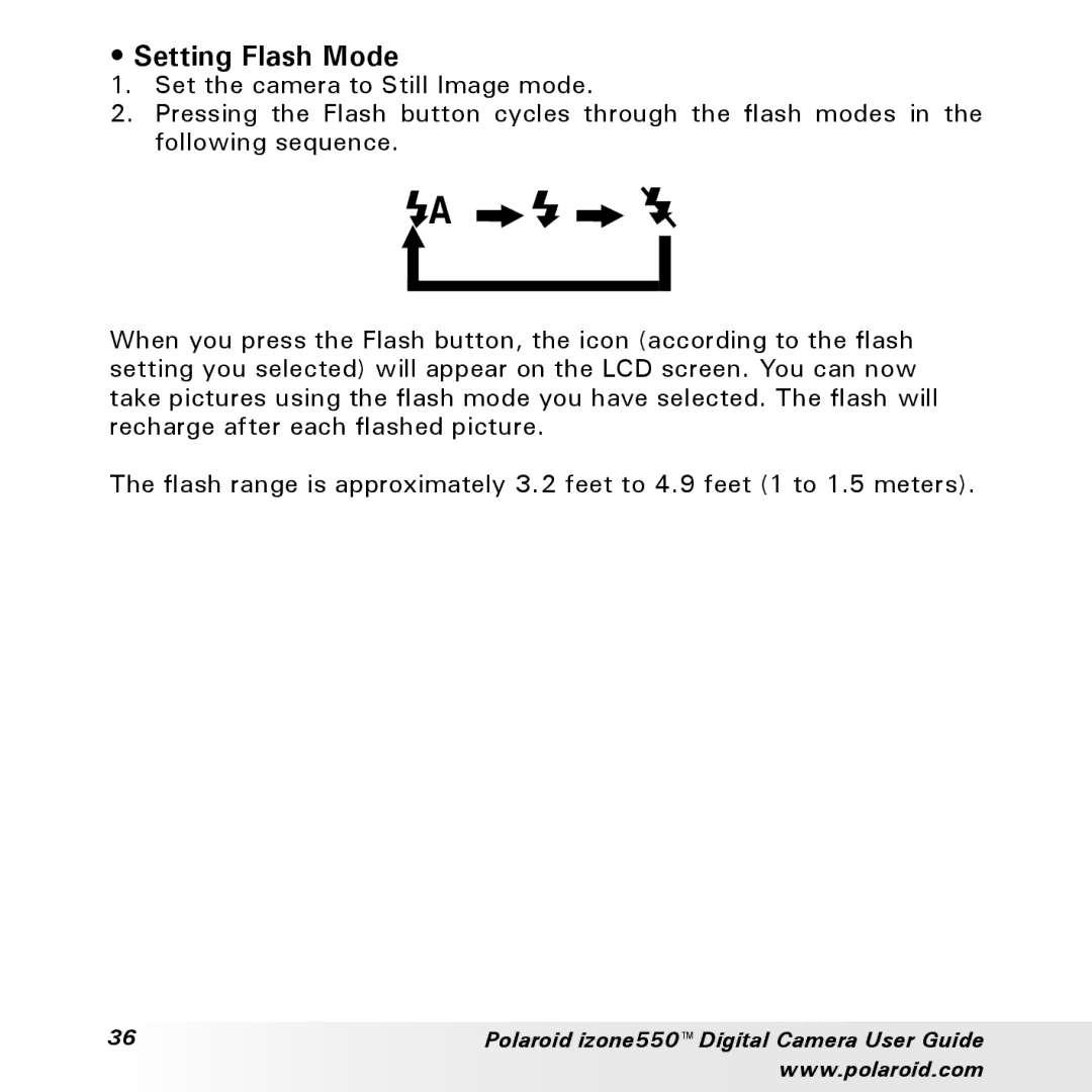 Polaroid izone550 manual Setting Flash Mode 