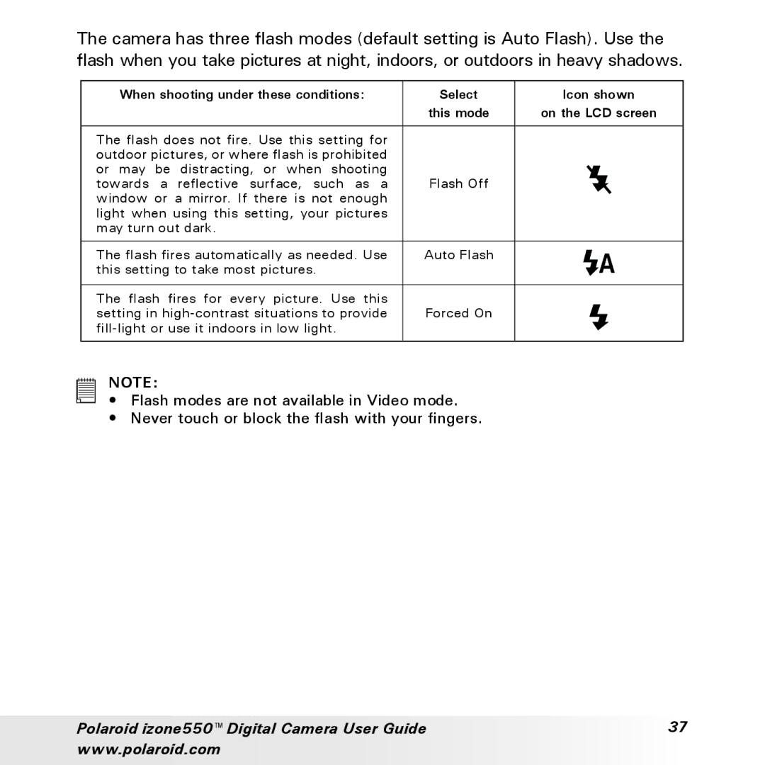 Polaroid izone550 manual When shooting under these conditions Select Icon shown 