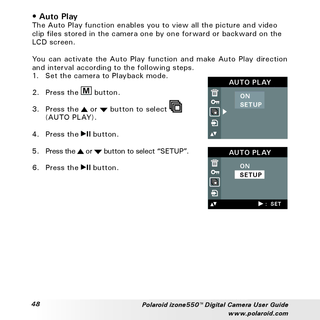 Polaroid izone550 manual Auto Play 