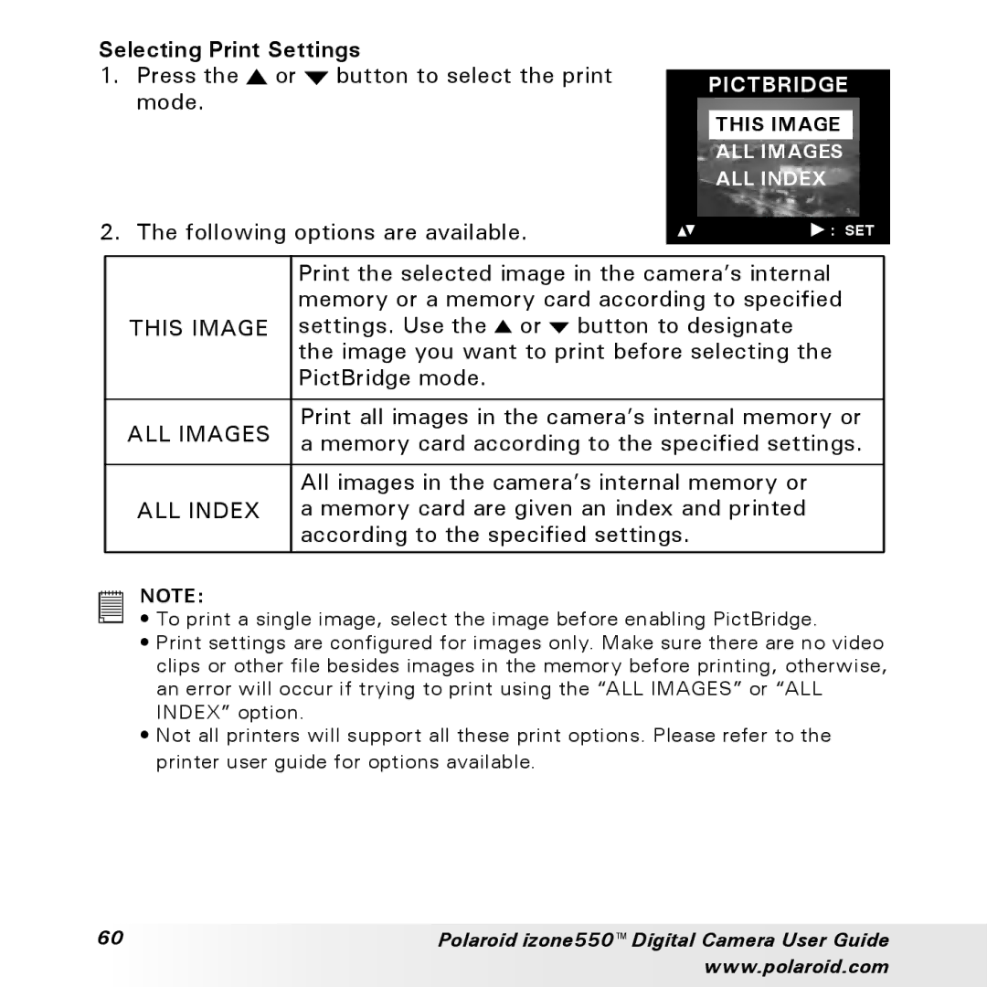 Polaroid izone550 manual Selecting Print Settings, This Image 