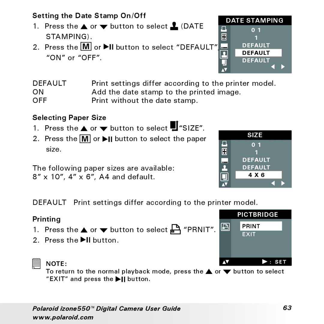 Polaroid izone550 manual Selecting Paper Size, Printing 