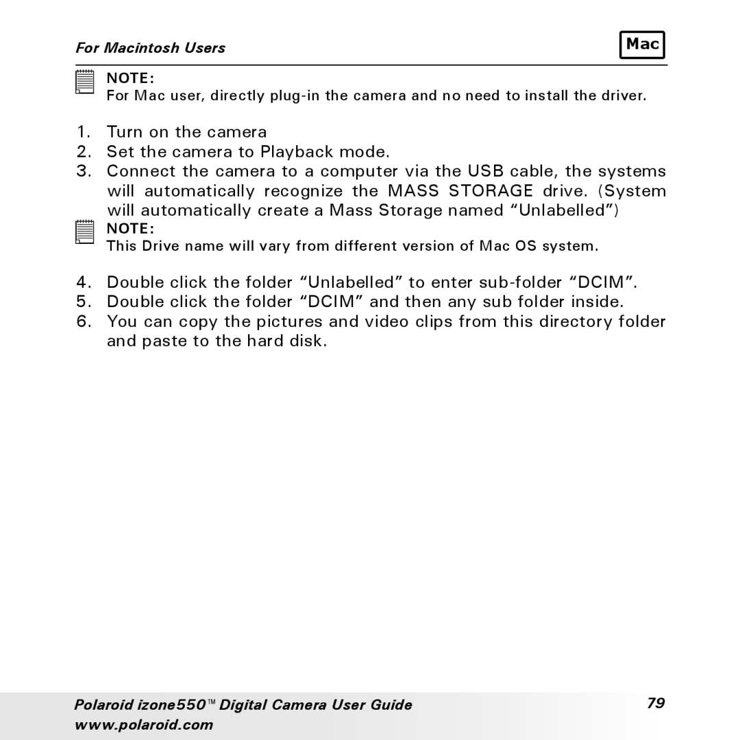 Polaroid izone550 manual Mac 