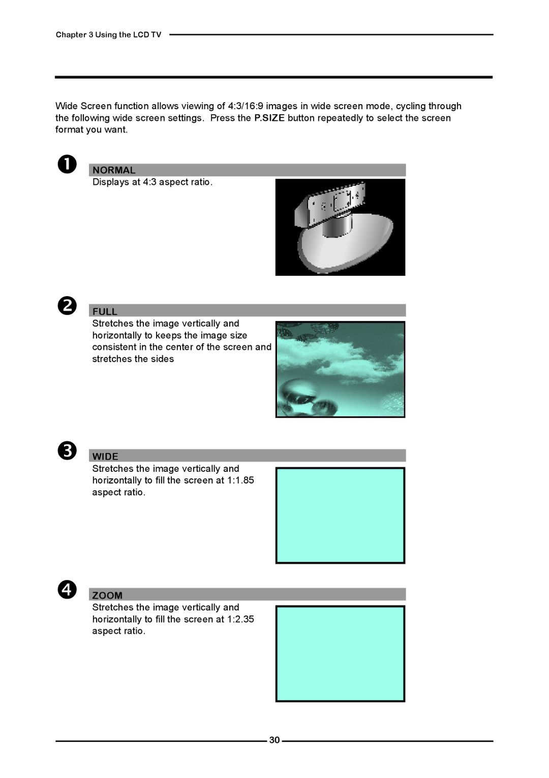 Polaroid KF SERIES user manual Wide Screen Viewing, Displays at 43 aspect ratio 