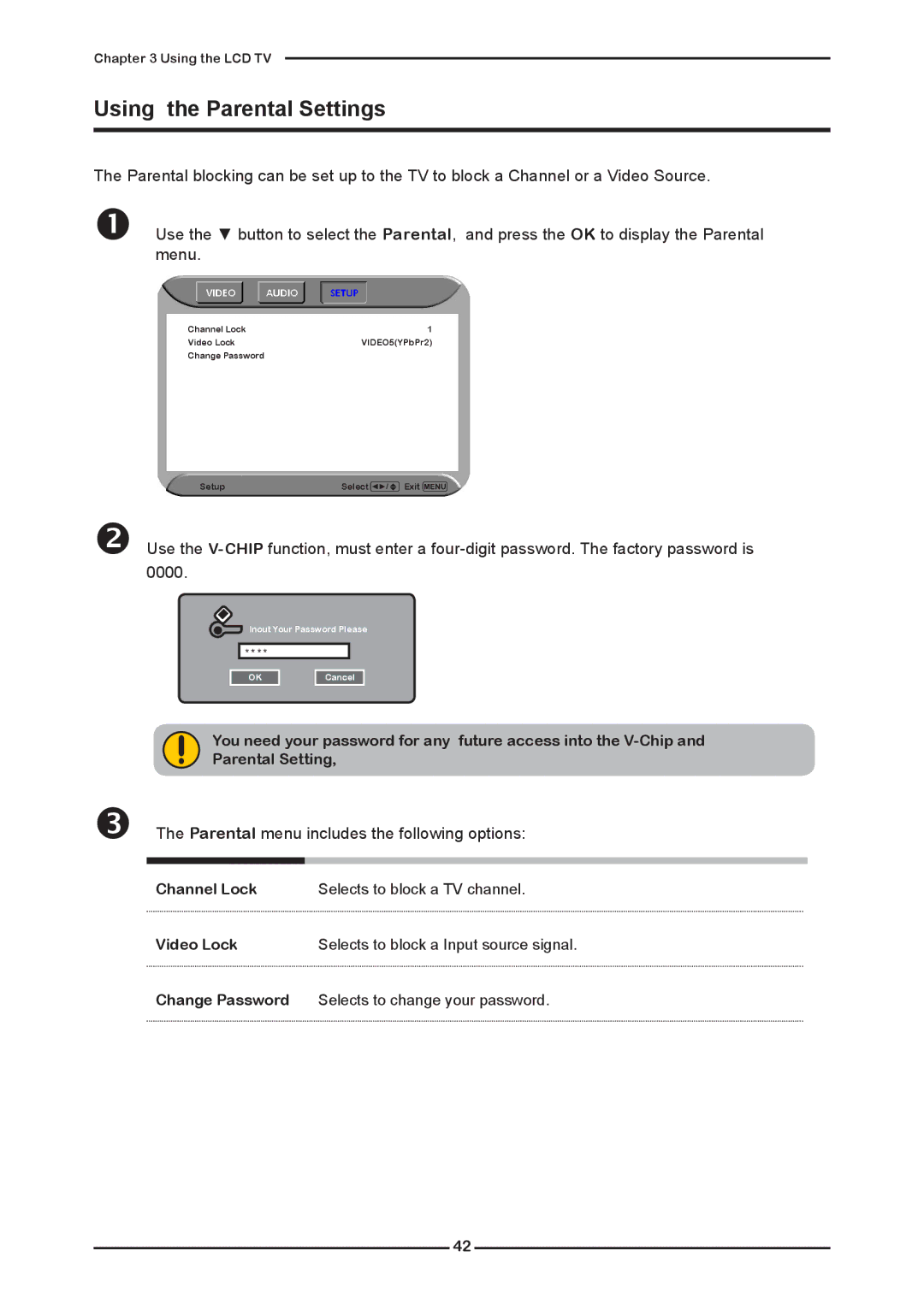 Polaroid KF SERIES user manual Using the Parental Settings,  The Parental menu includes the following options 