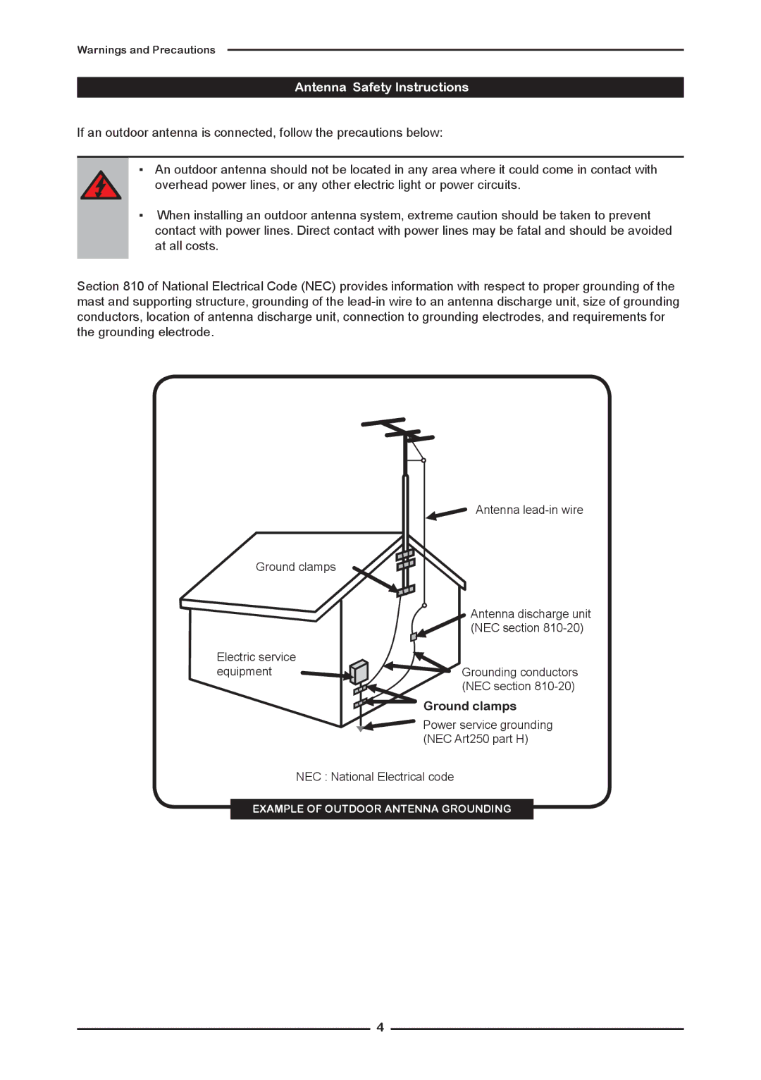 Polaroid KF SERIES user manual Outdoor Antenna Safety Instructions, Ground clamps 