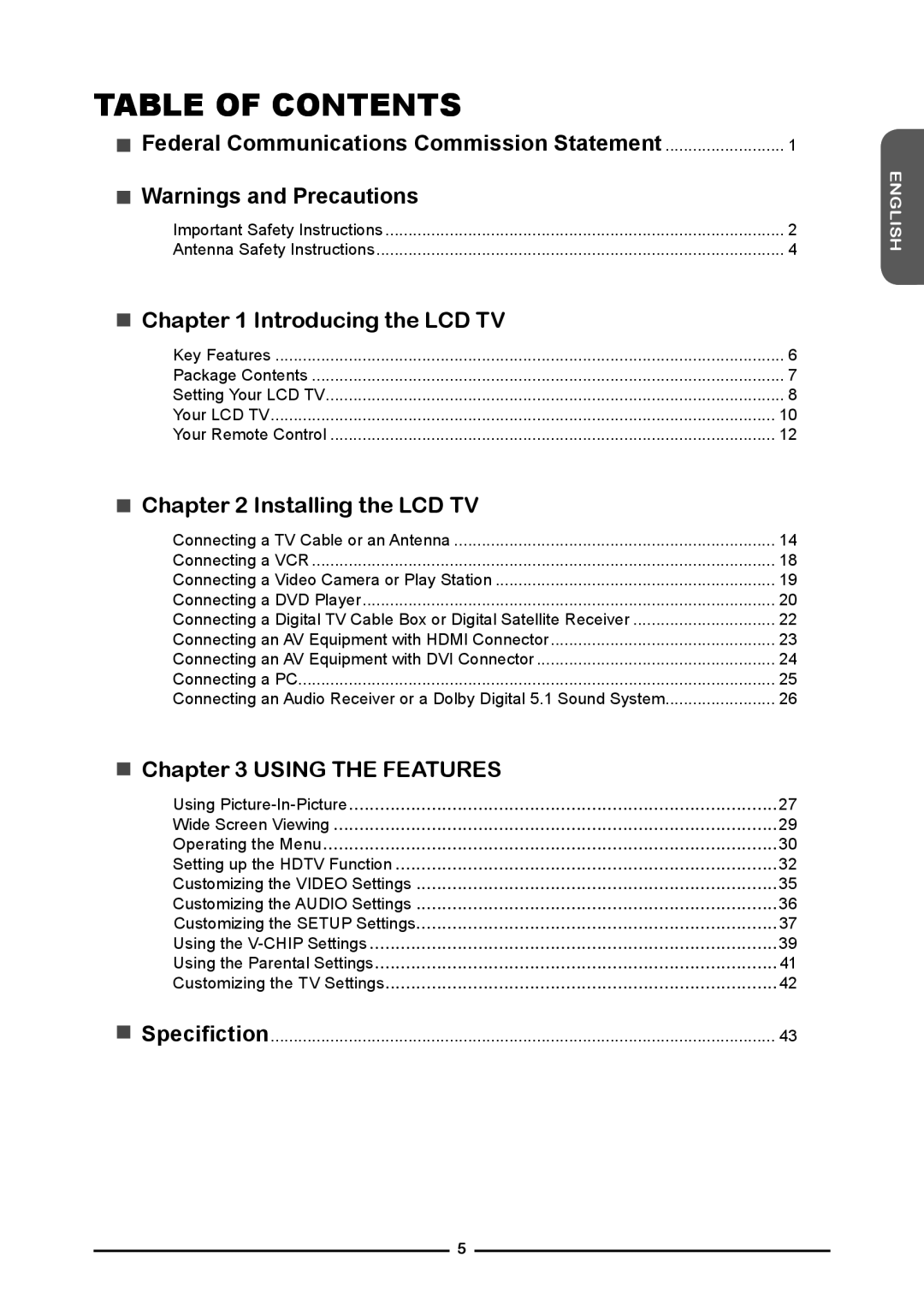 Polaroid KF SERIES user manual Table of Contents 