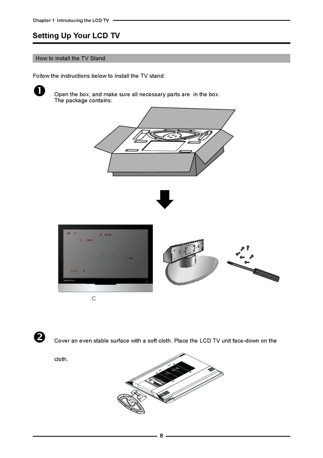 Polaroid KF SERIES user manual Setting Up Your LCD TV, Lcd Tv, Stand Screw Driver 6 Screws 