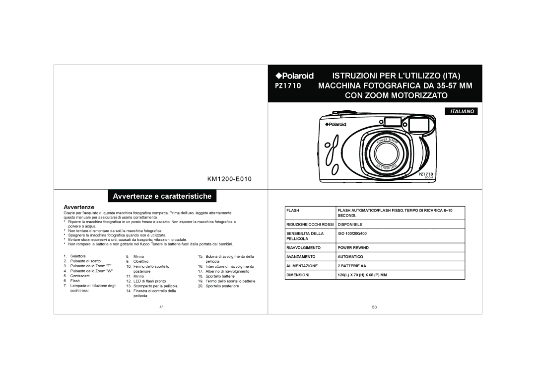 Polaroid KM1200-E010 operating instructions Avvertenze 