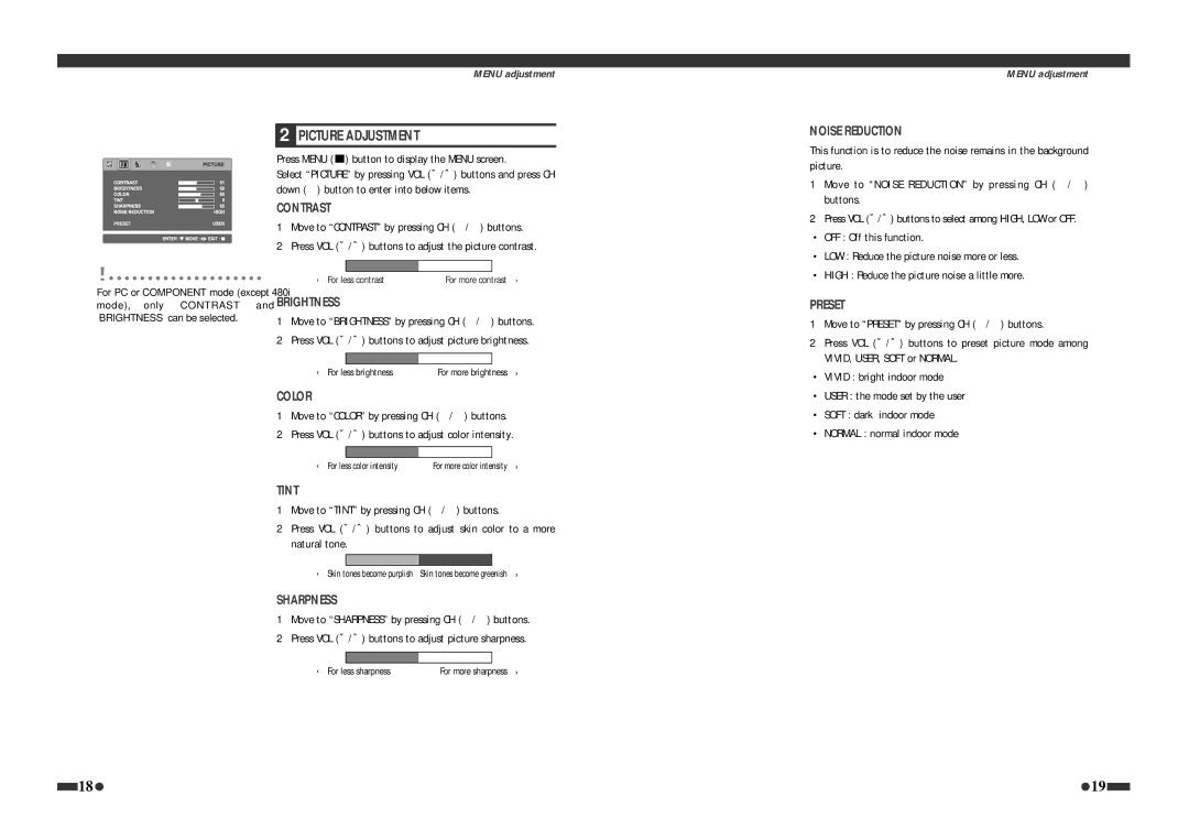 Polaroid LCD-1550 operation manual Picture Adjustment, Buttons 