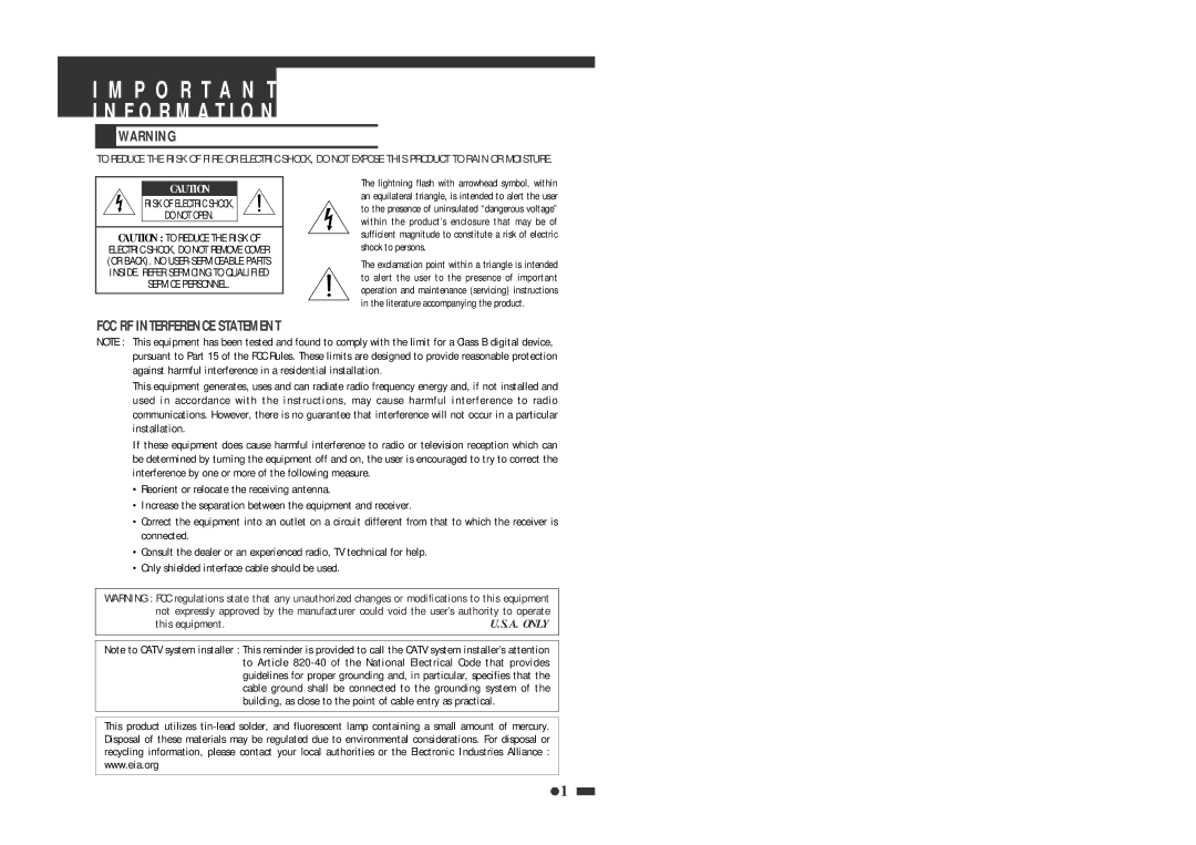 Polaroid LCD-1550 operation manual P O R T a N T F O R M a T I O N, FCC RF Interference Statement 