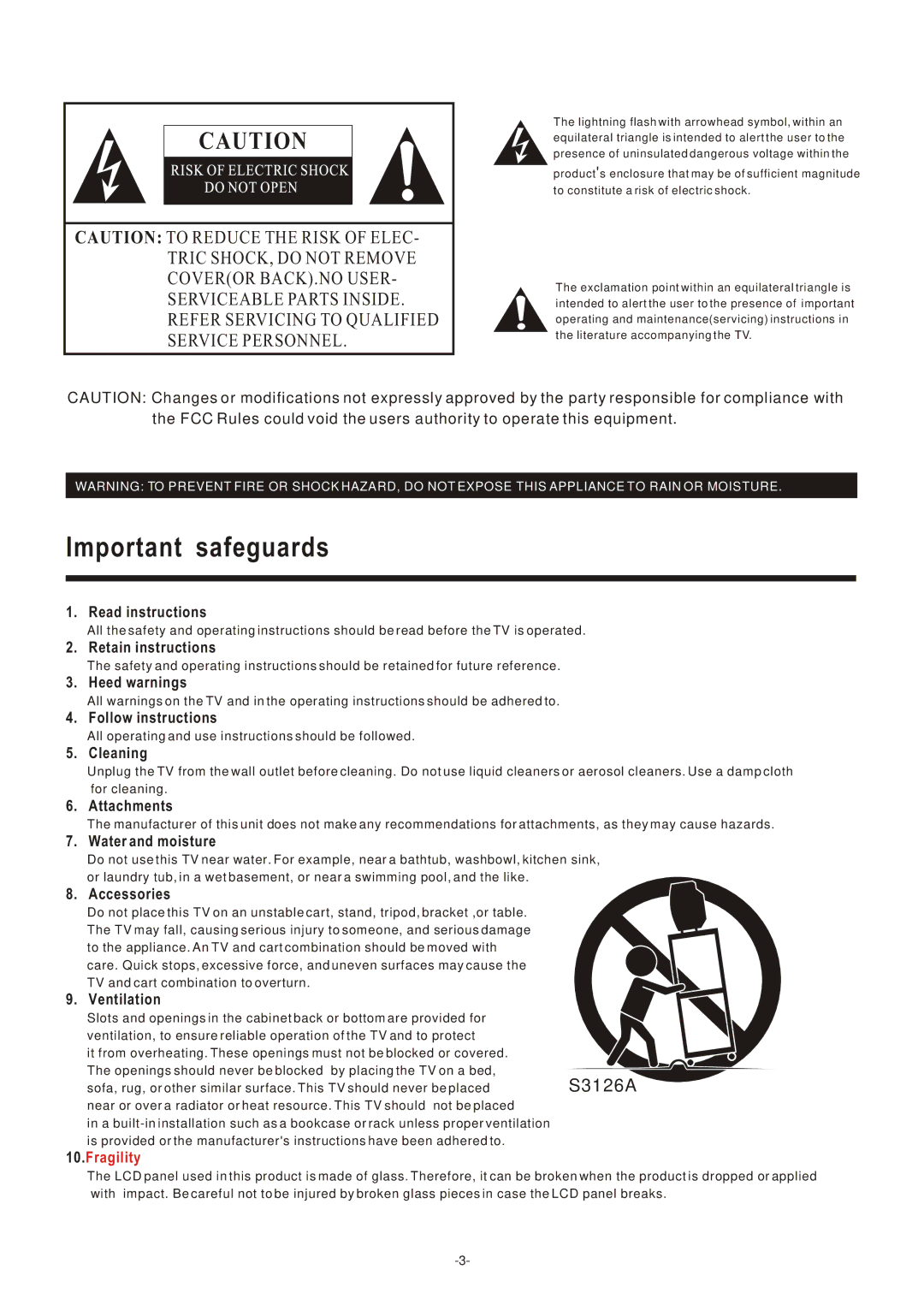 Polaroid LCD-2000, LCD-1700 operation manual Important safeguards, Cleaning 