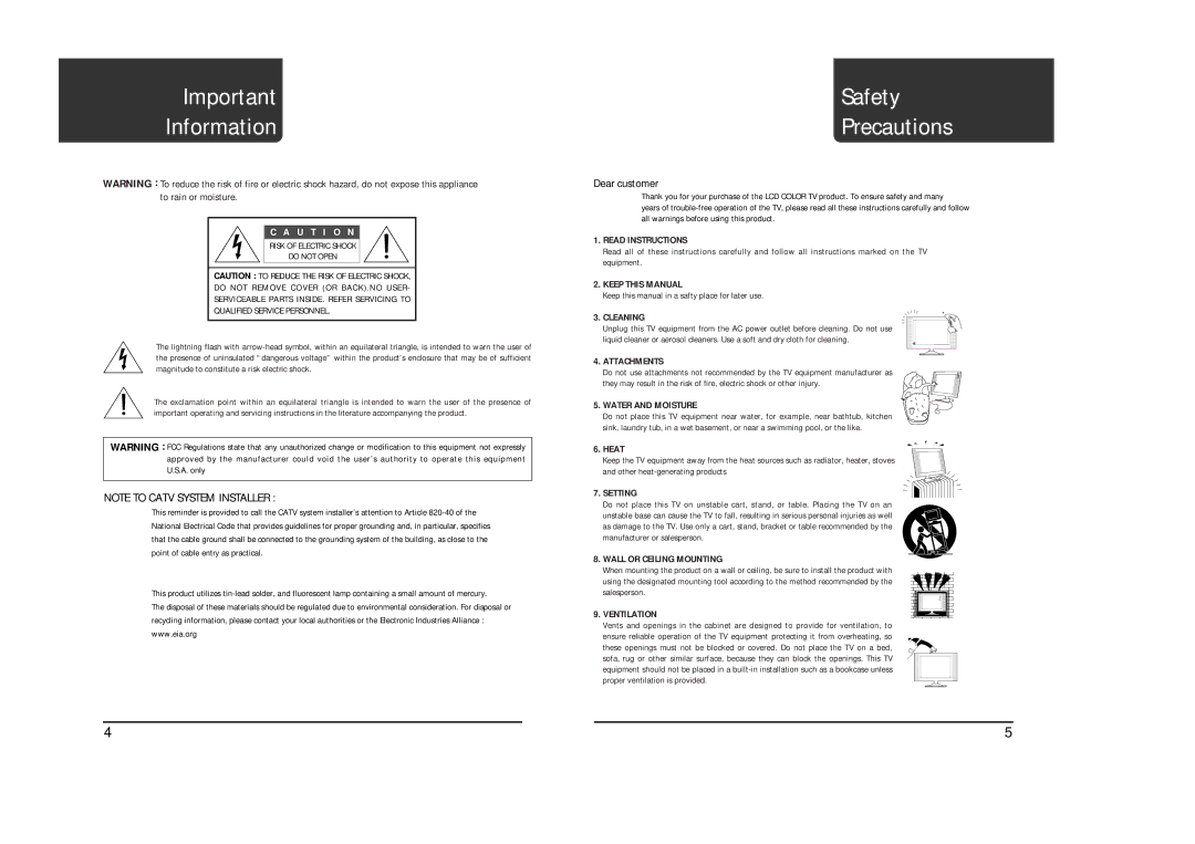 Polaroid LCD-2050 operation manual Information, Safety Precautions, Dear customer 