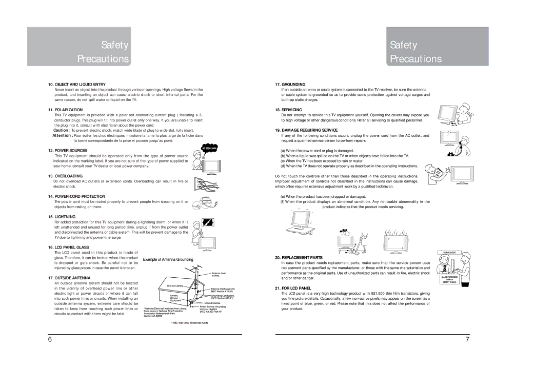 Polaroid LCD-2050 Object and Liquid Entry, Polarization, Power Sources, Overloading, POWER-CORD Protection, Lightning 