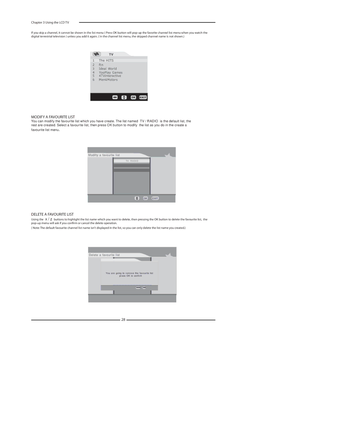 Polaroid LCD TV with Digital Tuner manual Modify a Favourite List 