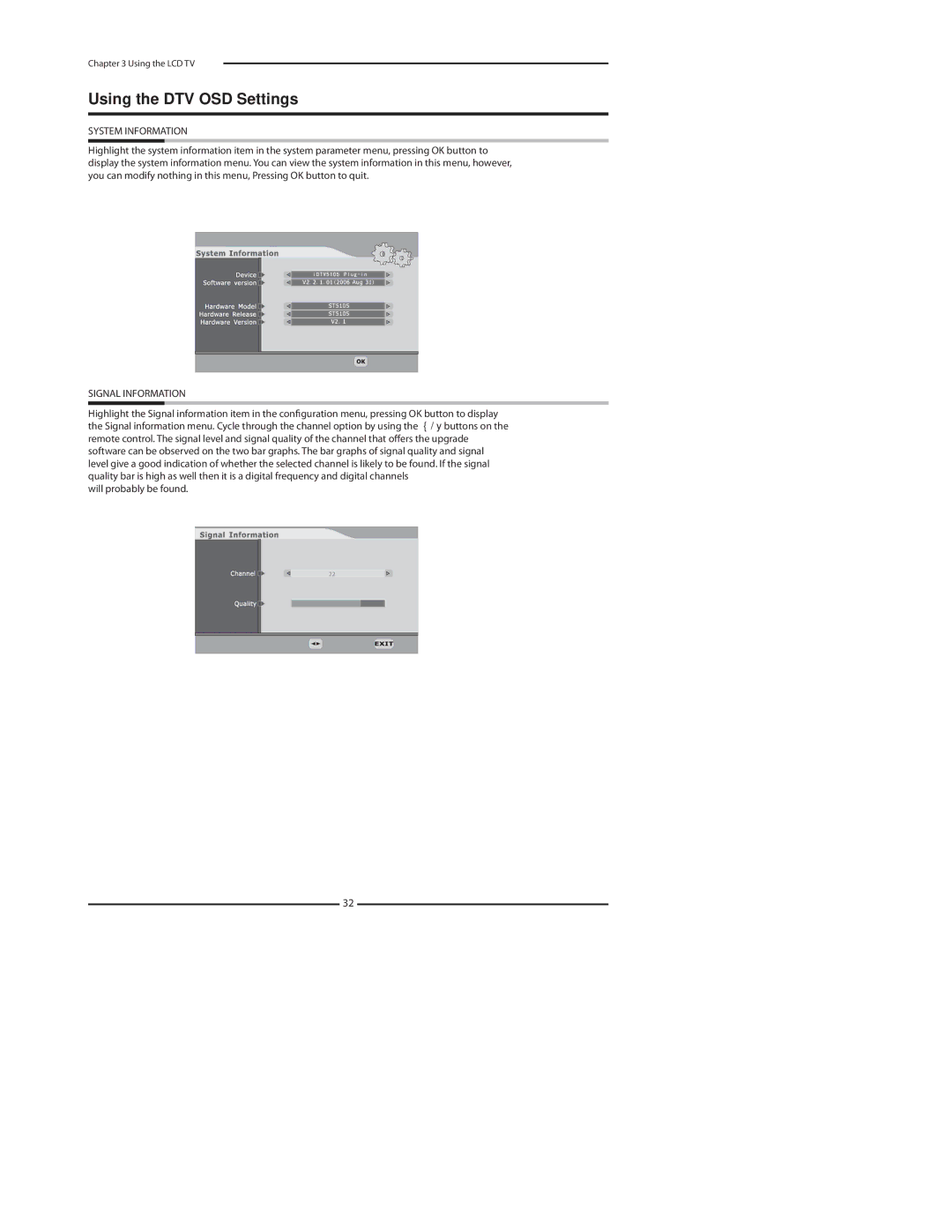 Polaroid LCD TV with Digital Tuner manual System Information, Signal Information 