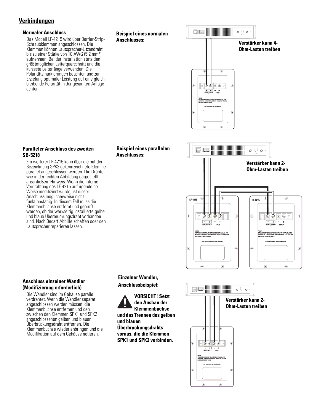 Polaroid LF-4215 user manual Verbindungen, Normaler Anschluss, Paralleler Anschluss des zweiten SB-5218 