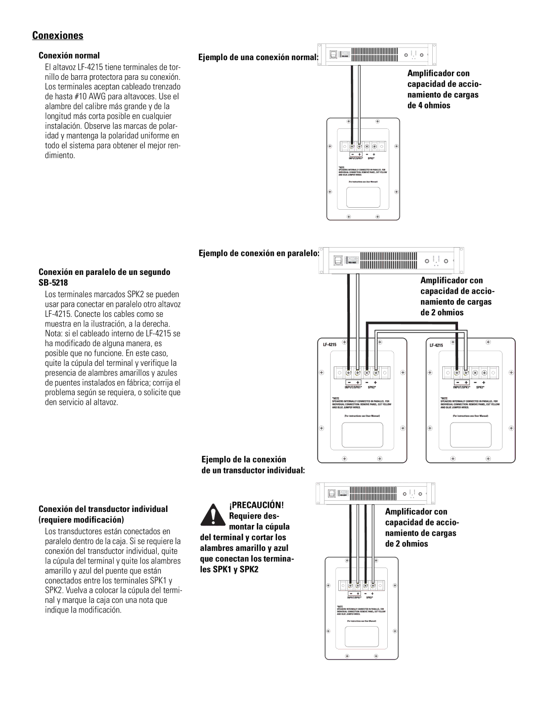 Polaroid LF-4215 user manual Conexiones, Conexión normal, Conexión en paralelo de un segundo SB-5218 