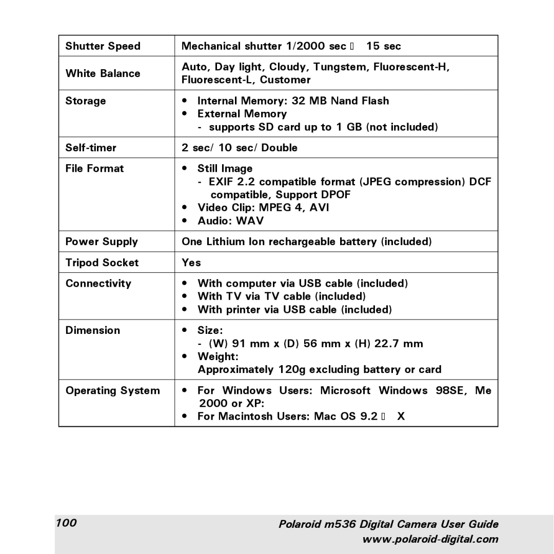 Polaroid manual Polaroid m536 Digital Camera User Guide 