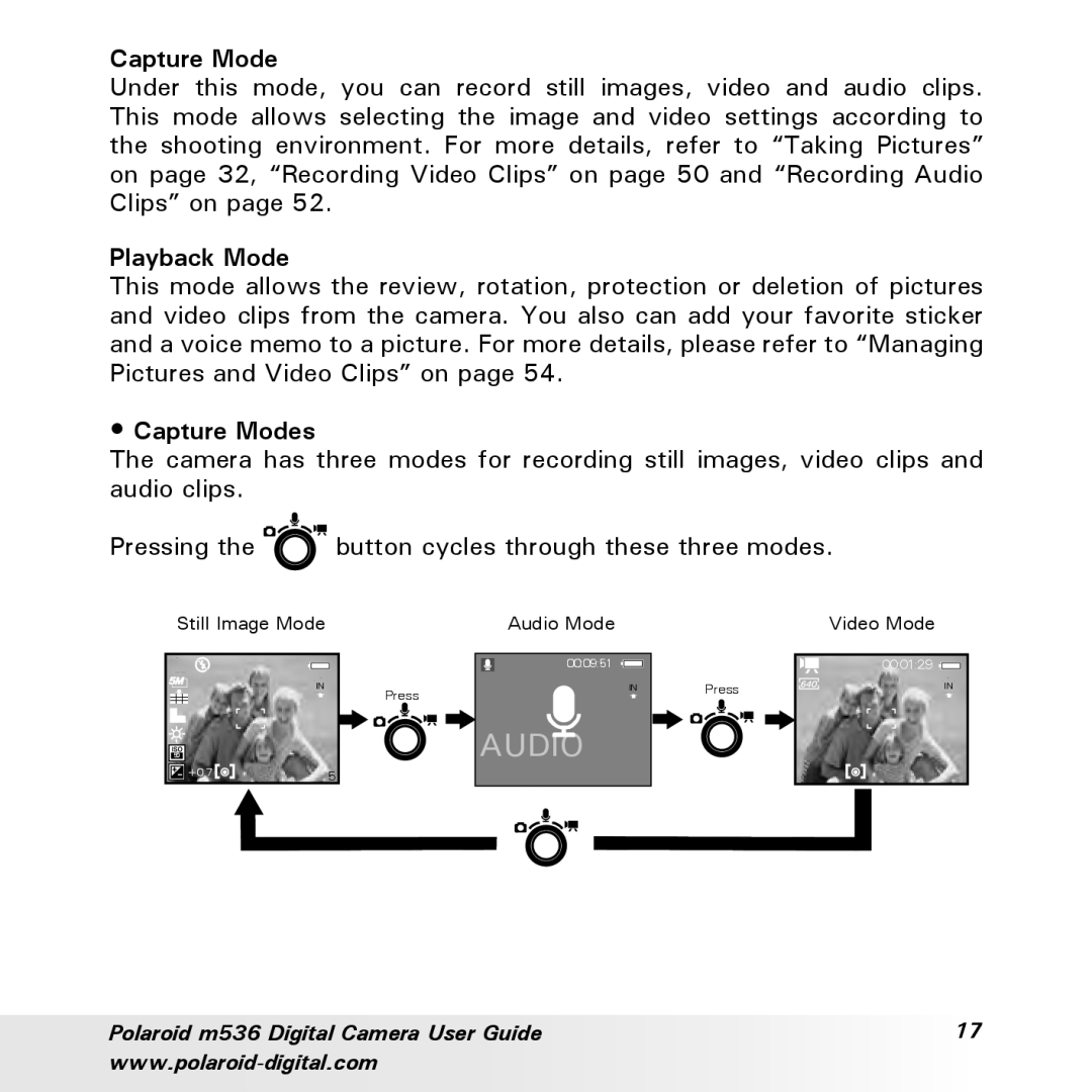 Polaroid m536 manual Capture Modes 