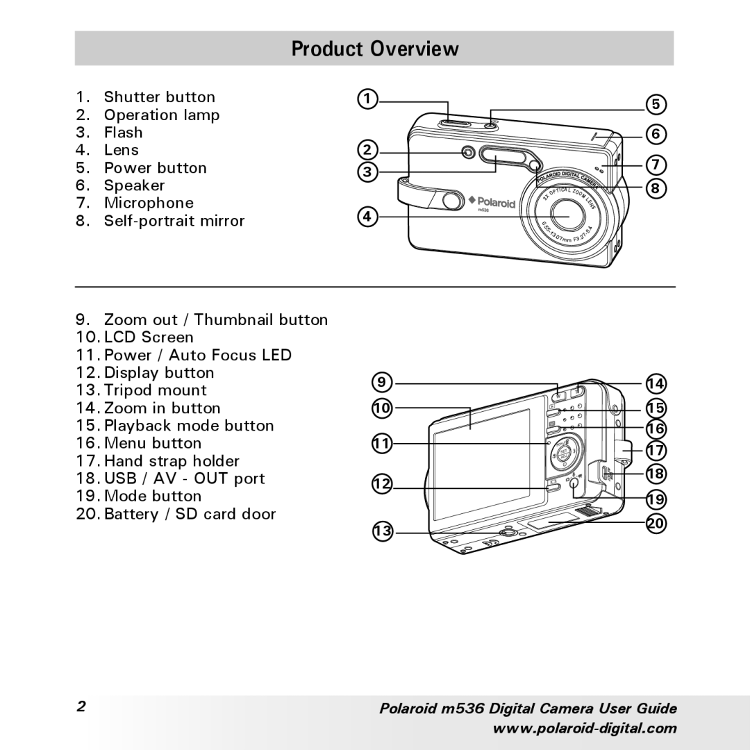 Polaroid m536 manual Product Overview 