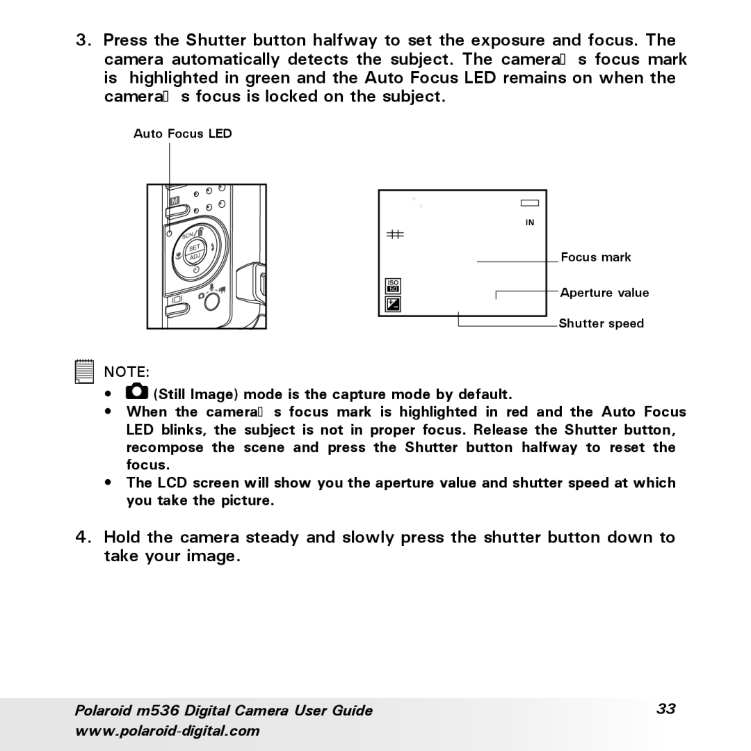 Polaroid m536 manual Auto Focus LED 