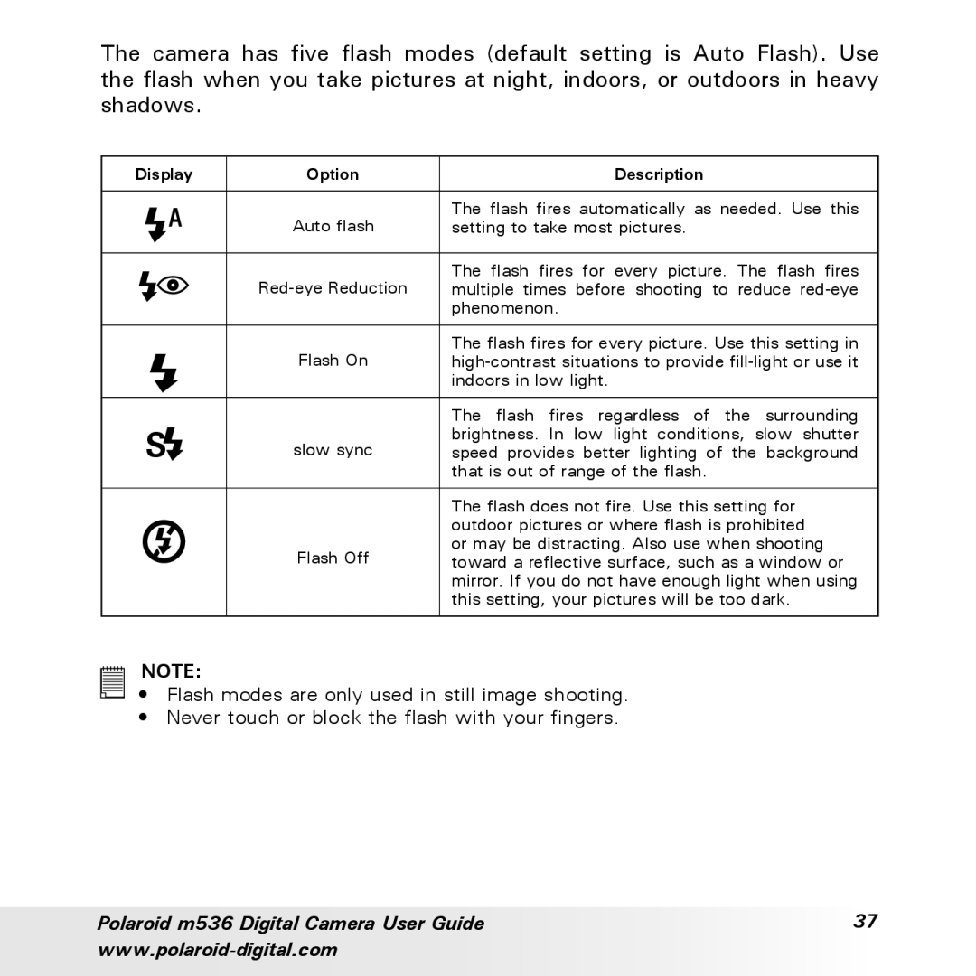 Polaroid m536 manual Display Option Description 