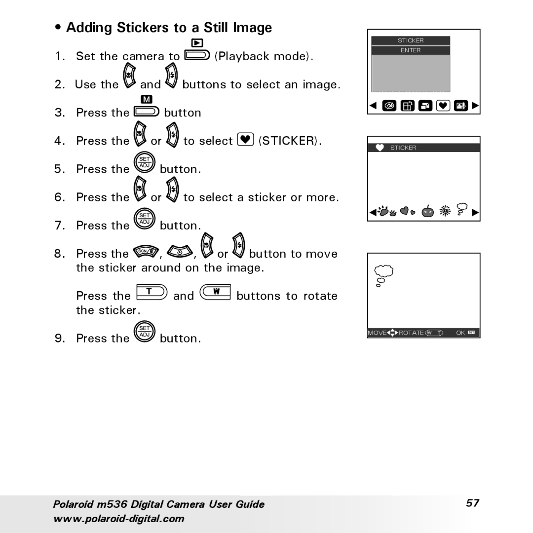 Polaroid m536 manual Adding Stickers to a Still Image 