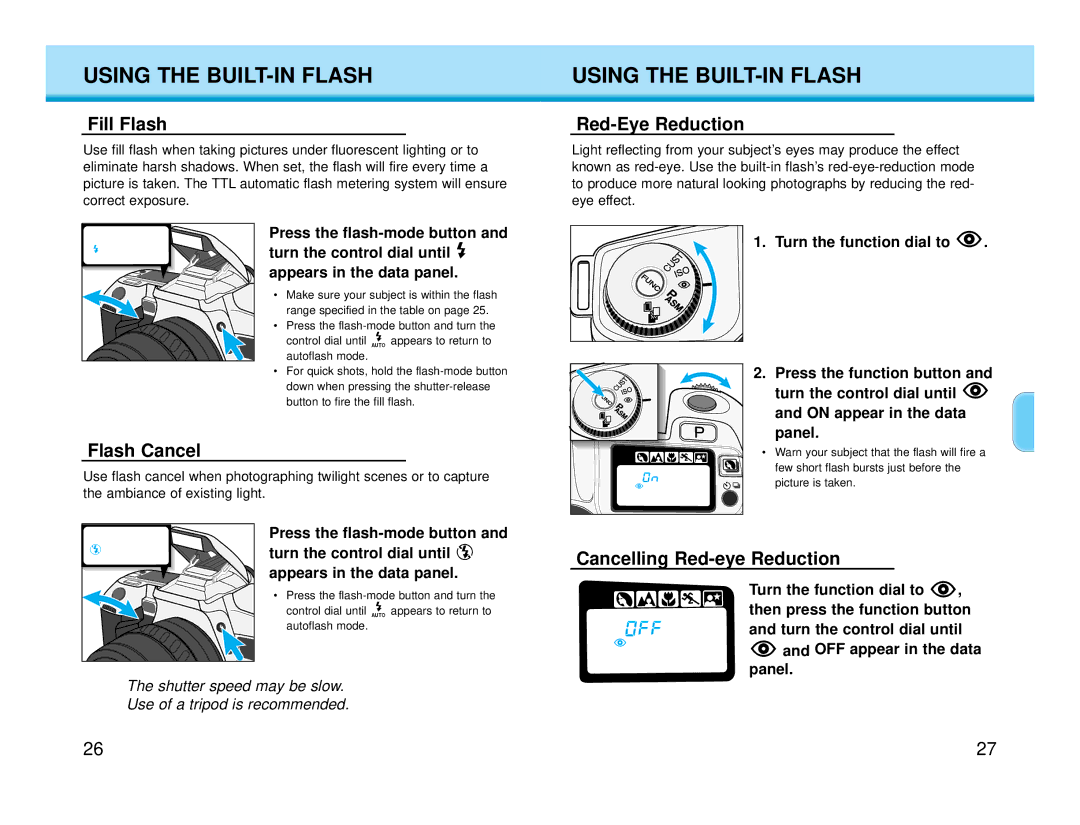 Polaroid MAXXUM HTsi instruction manual Fill Flash, Flash Cancel, Red-Eye Reduction, Cancelling Red-eye Reduction 