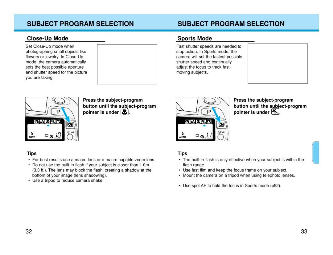 Polaroid MAXXUM HTsi instruction manual Close-Up Mode, Sports Mode 