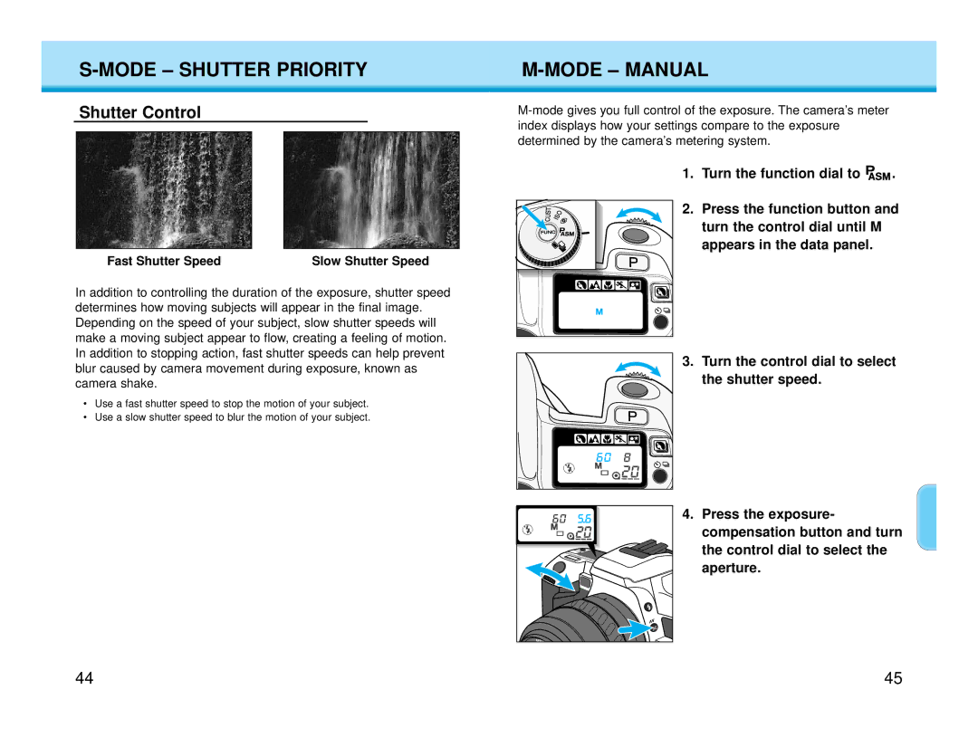 Polaroid MAXXUM HTsi instruction manual Mode Manual, Shutter Control, Fast Shutter Speed Slow Shutter Speed 