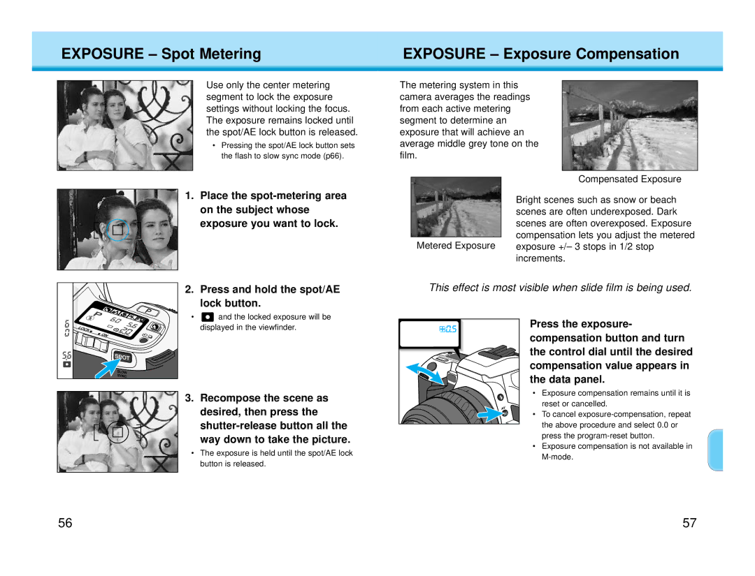 Polaroid MAXXUM HTsi instruction manual Exposure Spot Metering, Exposure Exposure Compensation 