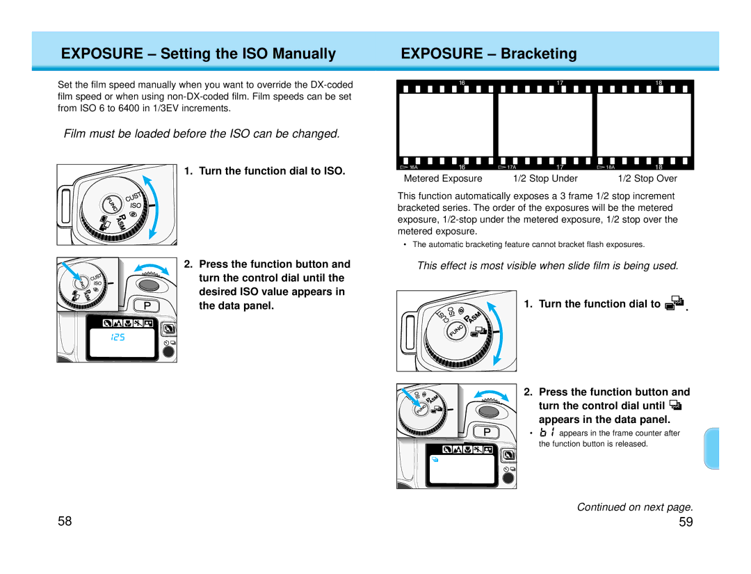 Polaroid MAXXUM HTsi instruction manual Exposure Setting the ISO Manually, Exposure Bracketing 