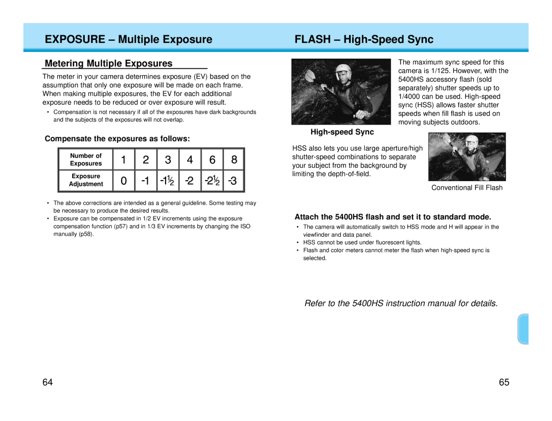 Polaroid MAXXUM HTsi Flash High-Speed Sync, Metering Multiple Exposures, Compensate the exposures as follows 