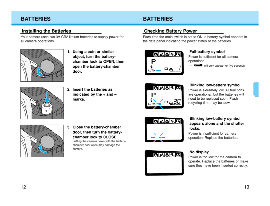 Polaroid MAXXUM HTsi instruction manual Installing the Batteries, Checking Battery Power 