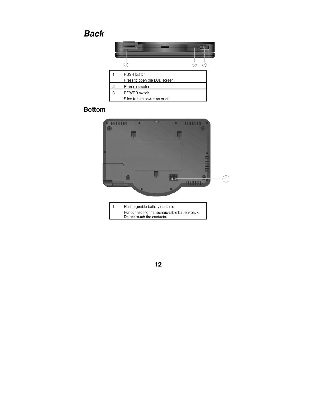 Polaroid MGX-0550 operation manual Back, Bottom 