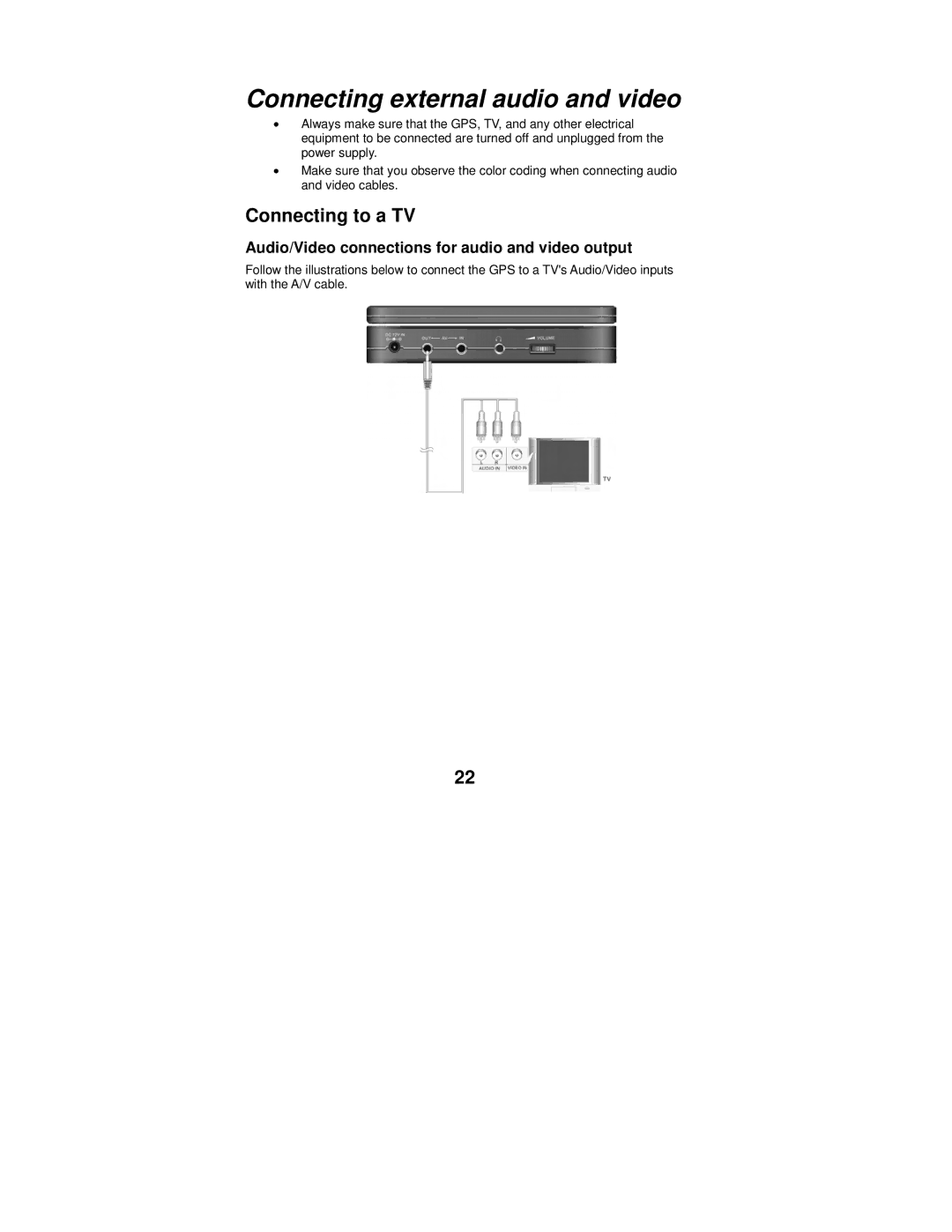 Polaroid MGX-0550 operation manual Connecting external audio and video, Connecting to a TV 