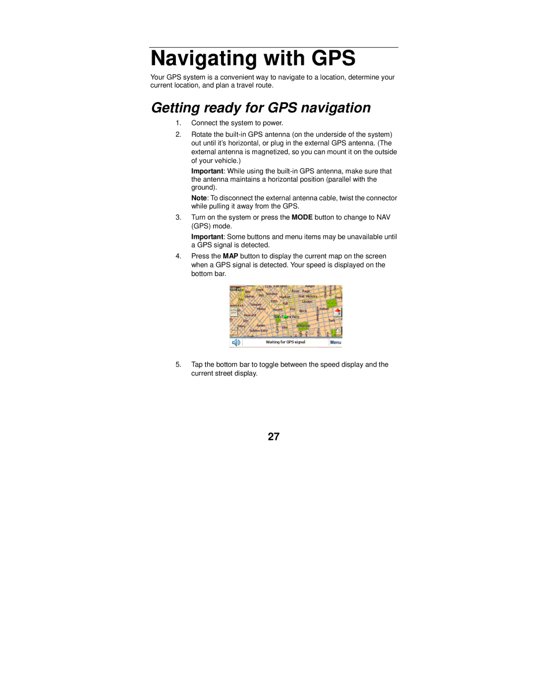 Polaroid MGX-0550 operation manual Navigating with GPS, Getting ready for GPS navigation 