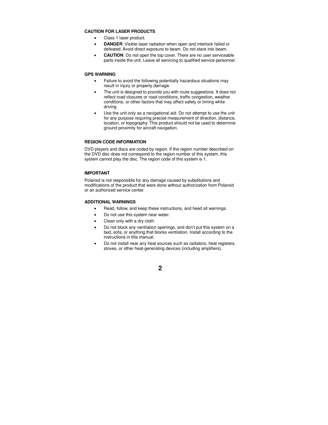 Polaroid MGX-0550 operation manual GPS Warning 