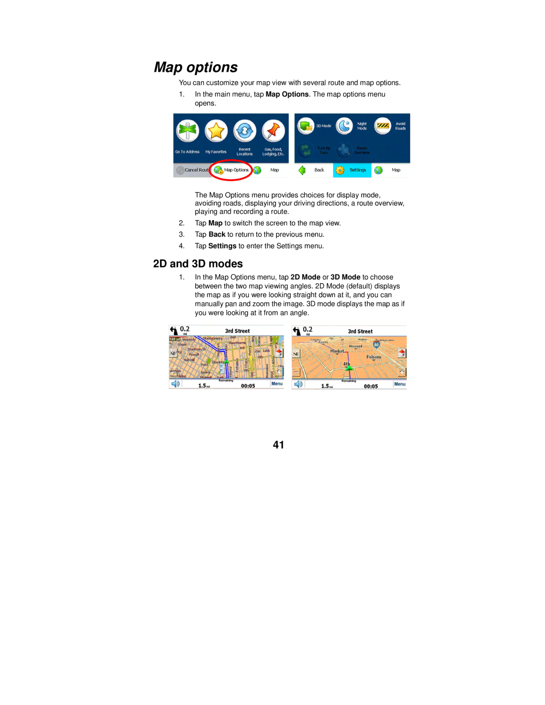 Polaroid MGX-0550 operation manual Map options, 2D and 3D modes 