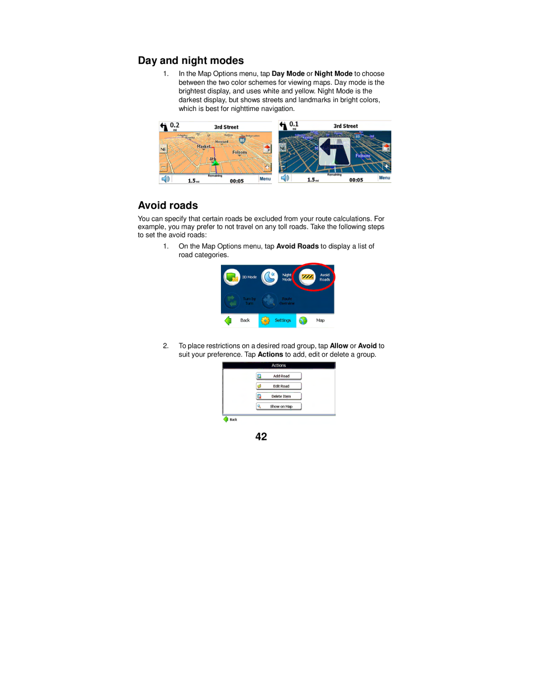 Polaroid MGX-0550 operation manual Day and night modes, Avoid roads 