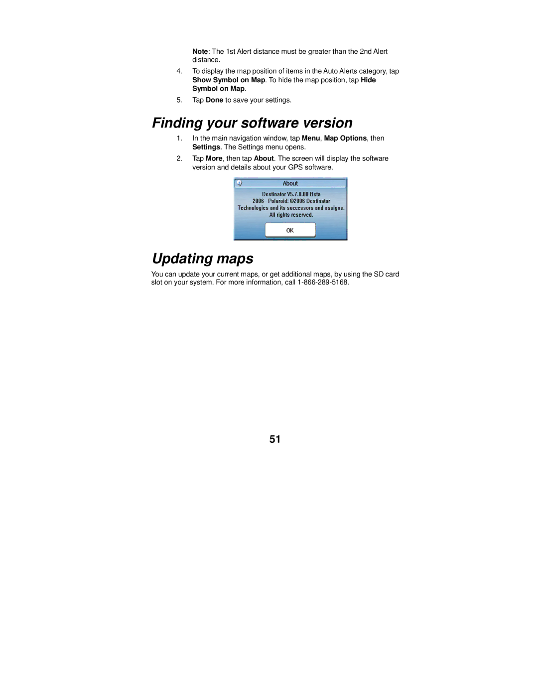 Polaroid MGX-0550 operation manual Finding your software version, Updating maps 