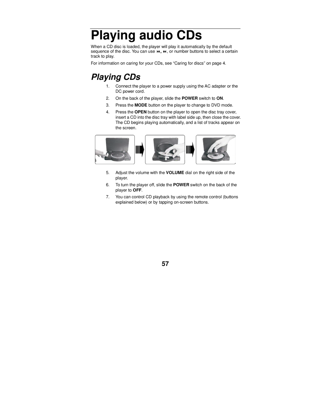 Polaroid MGX-0550 operation manual Playing audio CDs, Playing CDs 