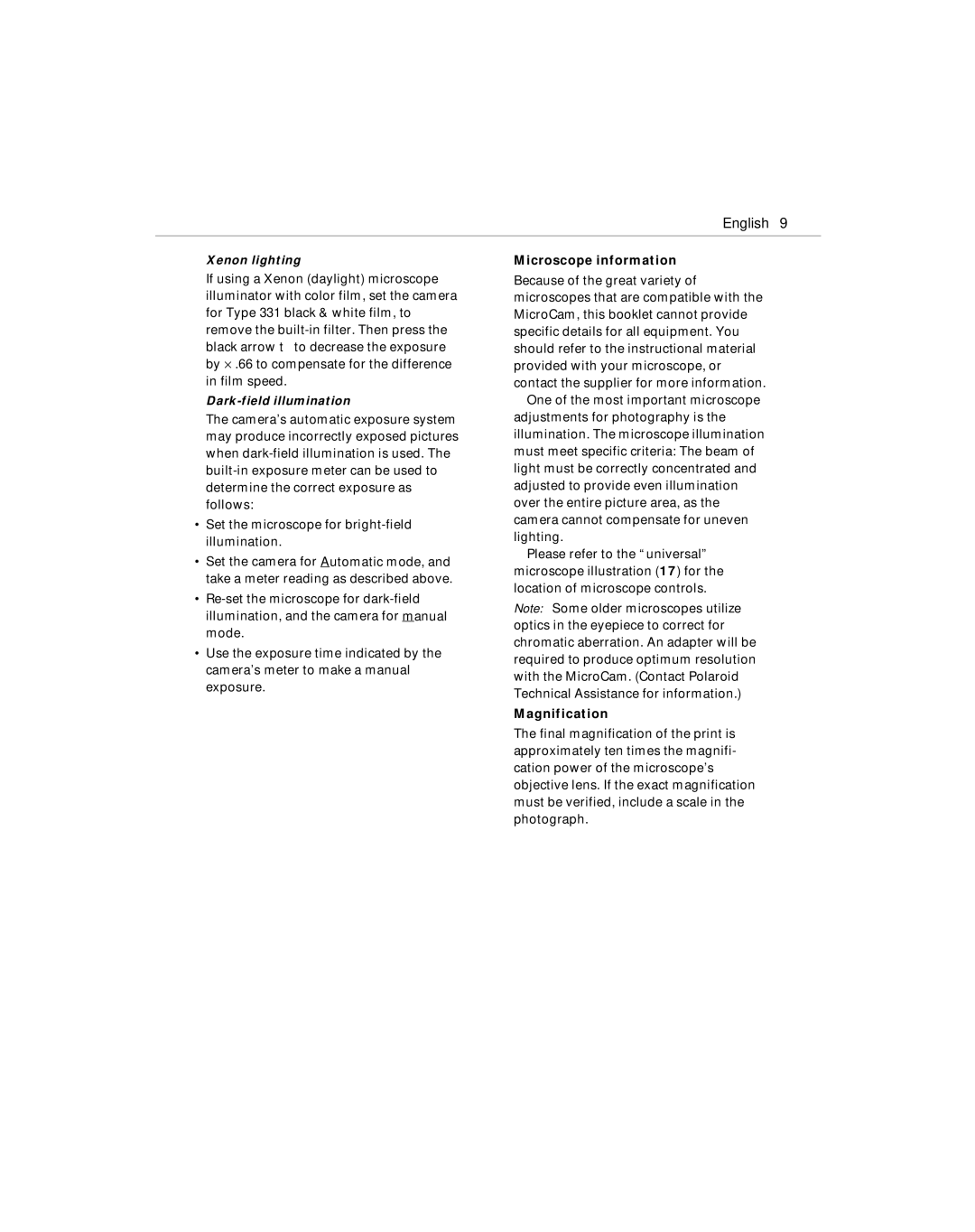 Polaroid MicroCam manual Microscope information, Magnification 