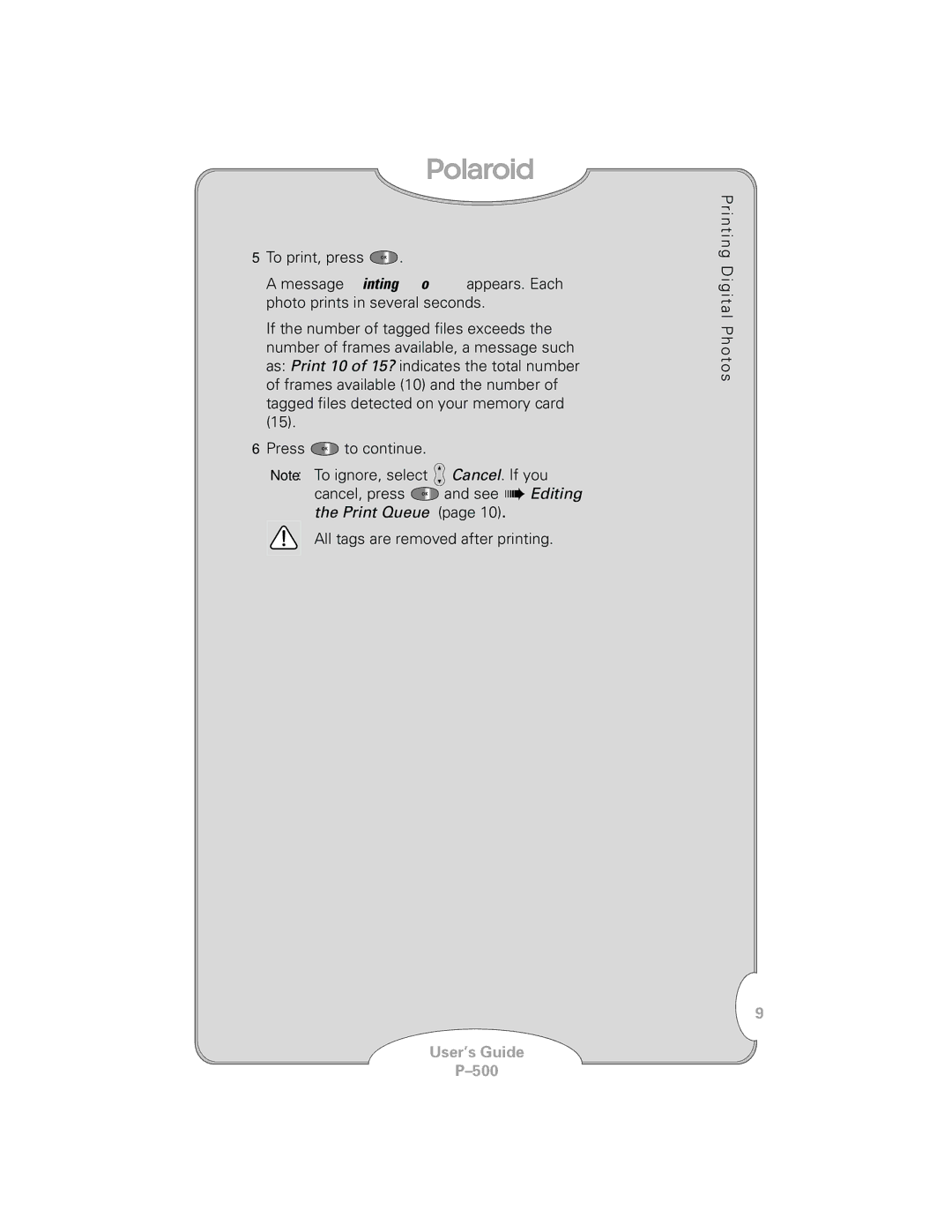 Polaroid P-500 manual User’s Guide 500 