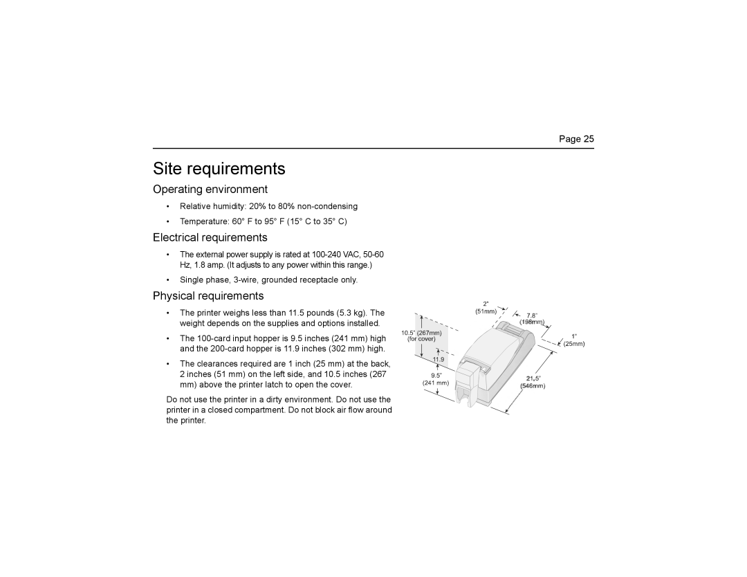 Polaroid P4000 manual Site requirements, Electrical requirements 