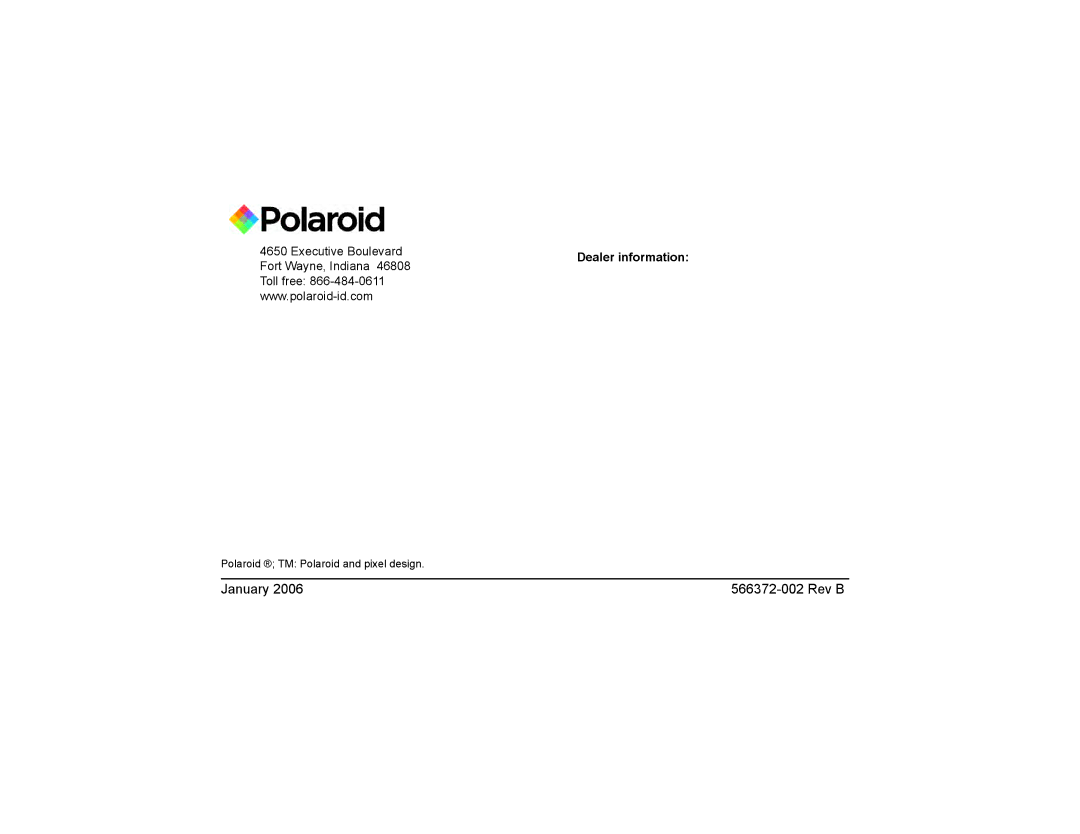 Polaroid P4000 manual Dealer information 